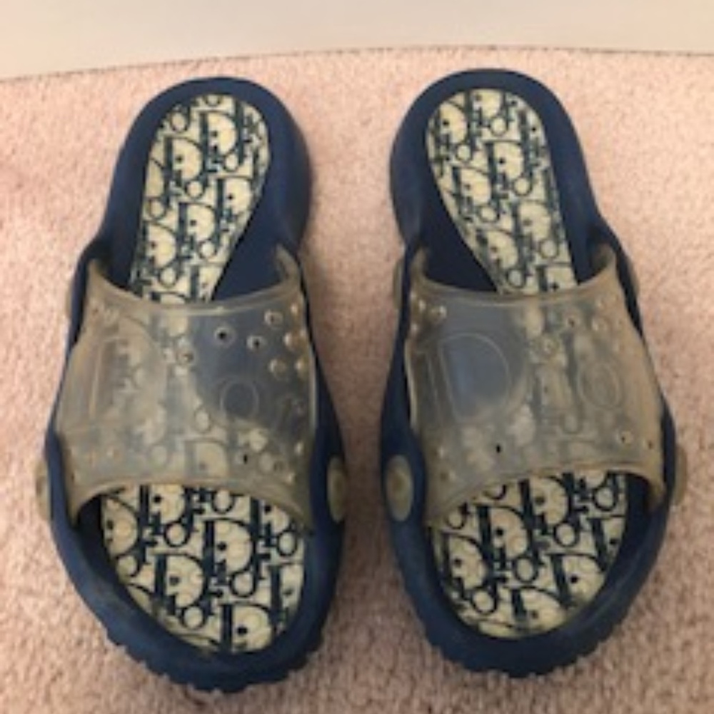 RARE! Christian Dior Pool Slides Blue & White